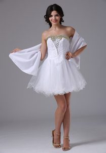 White Beading A-line Strapless Organza Short Dresses For Prom Night