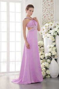 2013 Lavender Beaded Crisscross Back Prom Dress Sweep Train