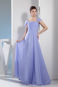 Lilac Square Neck Cap Sleeves Ruched Prom Dress in Norfolk