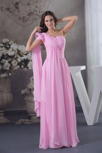 Soft and Feminine Pink One Shoulder Ruched Prom Gown Dress