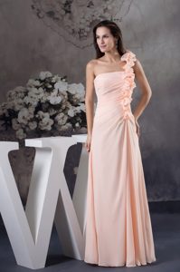 Exquisite One Shoulder Handmade Flowers Pink Prom Dress