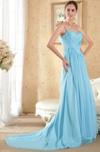 Beaded and Ruched Aqua Blue Prom formal Dress with Spaghetti Straps
