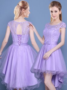 Scoop Cap Sleeves Lace Lace Up Quinceanera Court Dresses