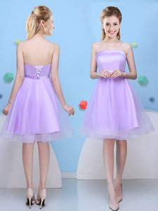Custom Fit Lavender Lace Up Strapless Bowknot Quinceanera Dama Dress Tulle Sleeveless