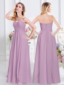 Sophisticated Lavender Sweetheart Neckline Ruching Quinceanera Court of Honor Dress Sleeveless Zipper