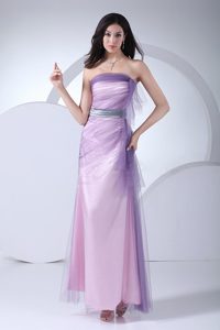 Taffeta Tulle Strapless Pink Long Prom Dress for Girls Wholesale