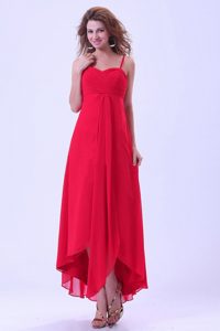 Hot Sale Coral Red Chiffon Prom Gowns with Spaghetti Straps