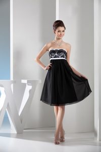 White and Black Empire Chiffon Prom Gown Dress with Lace Accent