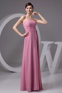 Fairbanks AK Rose Pink Chiffon Long Prom Gowns with Ruched Sash