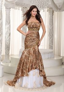 Leopard Mermaid Sweetheart Beading Prom Dress with Court Train