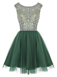 Scoop Beading and Appliques Dress for Prom Peacock Green Zipper Sleeveless Mini Length