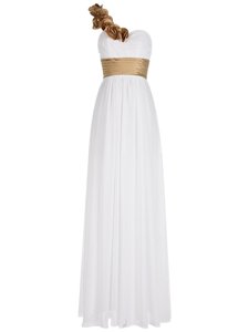 Latest White Prom Party Dress Prom and Party and For with Ruching One Shoulder Sleeveless Zipper