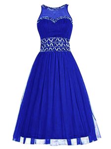 Best Royal Blue Scoop Zipper Beading Homecoming Dress Sleeveless