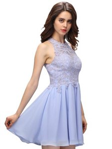 Halter Top Sleeveless Evening Dress Mini Length Beading and Lace Lavender Chiffon