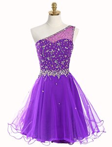 Low Price Sequins Mini Length Purple Prom Dress Halter Top Sleeveless Zipper