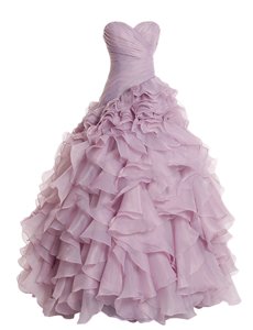 Customized Floor Length Zipper Prom Gown Lilac and In for Prom and Party with Ruffles