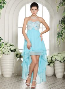 High-low Aqua Blue Sweetheart Dresses For Prom Princess with Appliques