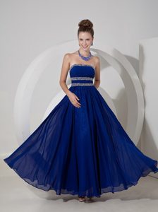 Royal Blue Empire Prom Dress Beading and Pleats Decorate