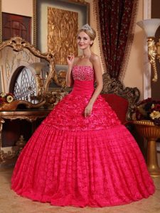 Rolling Flowers Beading Red Sweet Sixteen Quinceanera Dresses