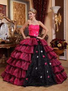 Colorful Tiered Flowers Organza Quinceanera Dress with Appliques