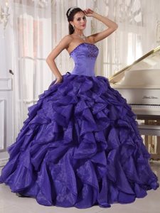 Satin and Organza Strapless Beading Ruffled Purple Quinceaneras Gowns
