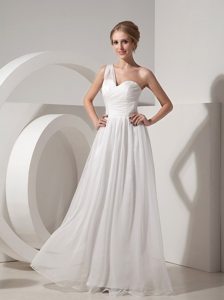 White One Shoulder Ruched Floor-length Chiffon Prom Celebrity Gowns