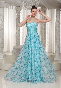 Printing Blue Empire Sweetheart Prom Dress Sashed under 150