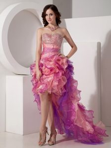 High-low Ruffled Colorful Sweetheart Prom Dress with Beading