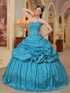 Teal Beading Pick-up Sweetheart Lace Up Back Taffeta Quinceanera Dress