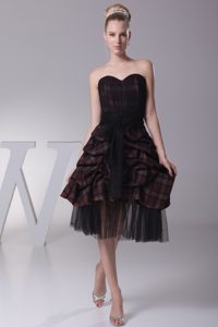 Knee-length Sweetheart Little Black Dress for party with Grids