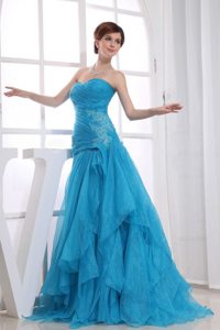 Ruching Organza Sweetheart Blue Prom Formal Evening Dresses