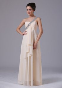 Champagne Beading One Shoulder Prom Dress with Asymmetrical Ruffles