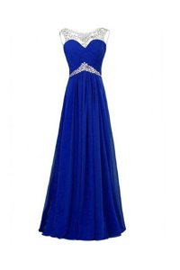 Inexpensive Royal Blue Column/Sheath Beading Prom Dresses Zipper Silk Like Satin Sleeveless Floor Length