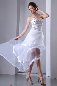 Amazing High-Low Sweetheart Rhinestones White Prom Dress