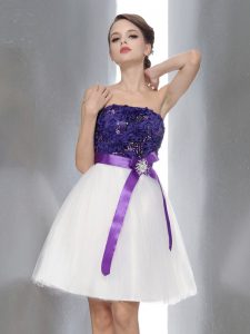 Sleeveless Zipper Knee Length Beading and Sashes|ribbons Prom Party Dress