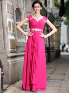 Glorious Hot Pink Sleeveless Beading Floor Length Evening Dress