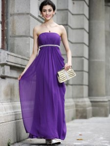 Dramatic Purple Zipper Prom Dress Beading Sleeveless Ankle Length