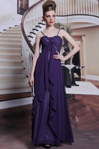 Adorable Purple Chiffon Side Zipper Spaghetti Straps Sleeveless Floor Length Prom Party Dress Beading