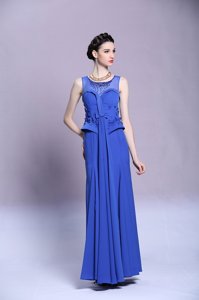 Scoop Chiffon Sleeveless Floor Length Homecoming Dress and Beading and Appliques