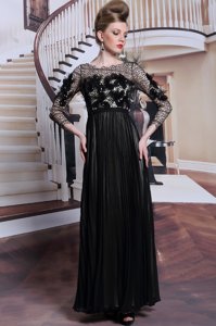 Asymmetric 3|4 Length Sleeve Evening Dress Asymmetrical Appliques and Sequins Black Chiffon