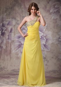 Beading Yellow One Shoulder Prom Dama Dresses for Quinceanera Dress