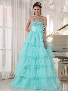 Beading and Ruffled Layers Accent Quinceanera Gown in Apple Green