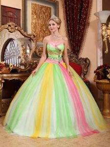 Multi-color Quinceanera Dress Rhinestones in Tulle with Lace up Back