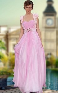 Custom Design Rose Pink Prom Party Dress Prom and Party and For with Belt and Hand Made Flower Sweetheart Sleeveless Zipper