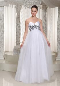 Simple White Sweetheart Prom Evening Dress Tulle Appliques Floor-length