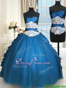 Spectacular Teal Sleeveless Floor Length Beading and Lace Lace Up Quinceanera Gown