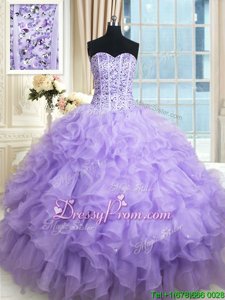 Designer Lavender Lace Up Sweetheart Beading and Ruffles Sweet 16 Quinceanera Dress Organza Sleeveless