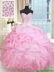 High Quality Floor Length Ball Gowns Sleeveless Rose Pink Sweet 16 Quinceanera Dress Lace Up