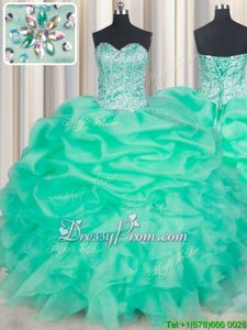 Super Sleeveless Beading and Ruffles and Pick Ups Lace Up 15 Quinceanera Dress
