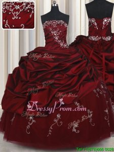 Stunning Wine Red Strapless Lace Up Beading and Pick Ups Sweet 16 Dresses Sleeveless